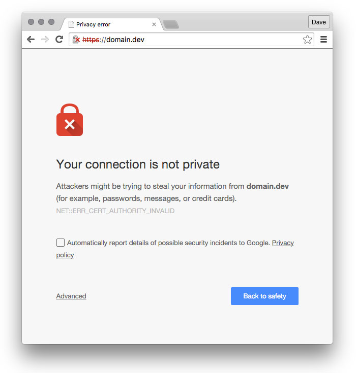Screenshot: Privacy Error